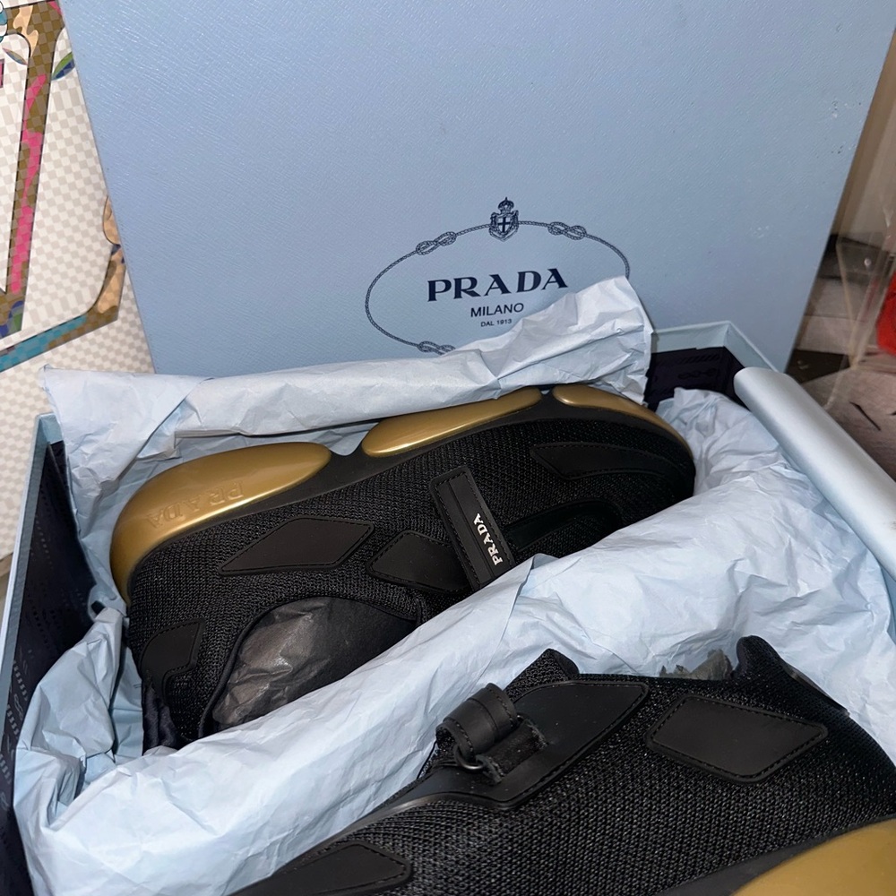 Prada Black Sneakers with Gold Soles